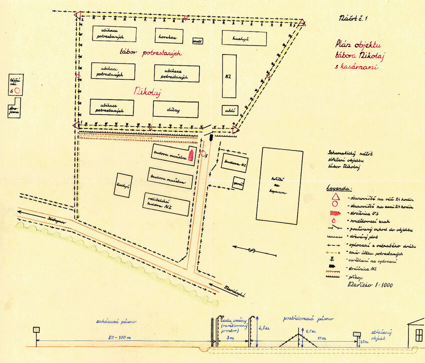 Nákres vykopaného tunelu a lágru Nikolaj, který vytvořili vyšetřovatelé útěku. Foto: Archív bezpečnostních složek