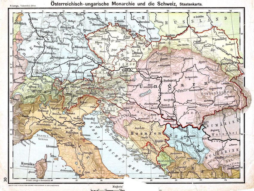 Mapa Rakousko-Uherska z roku 1899. Foto: Wikimedia Commons