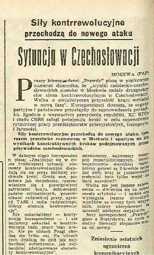 Polské noviny ze srpna 1968 o situaci v ČSSR